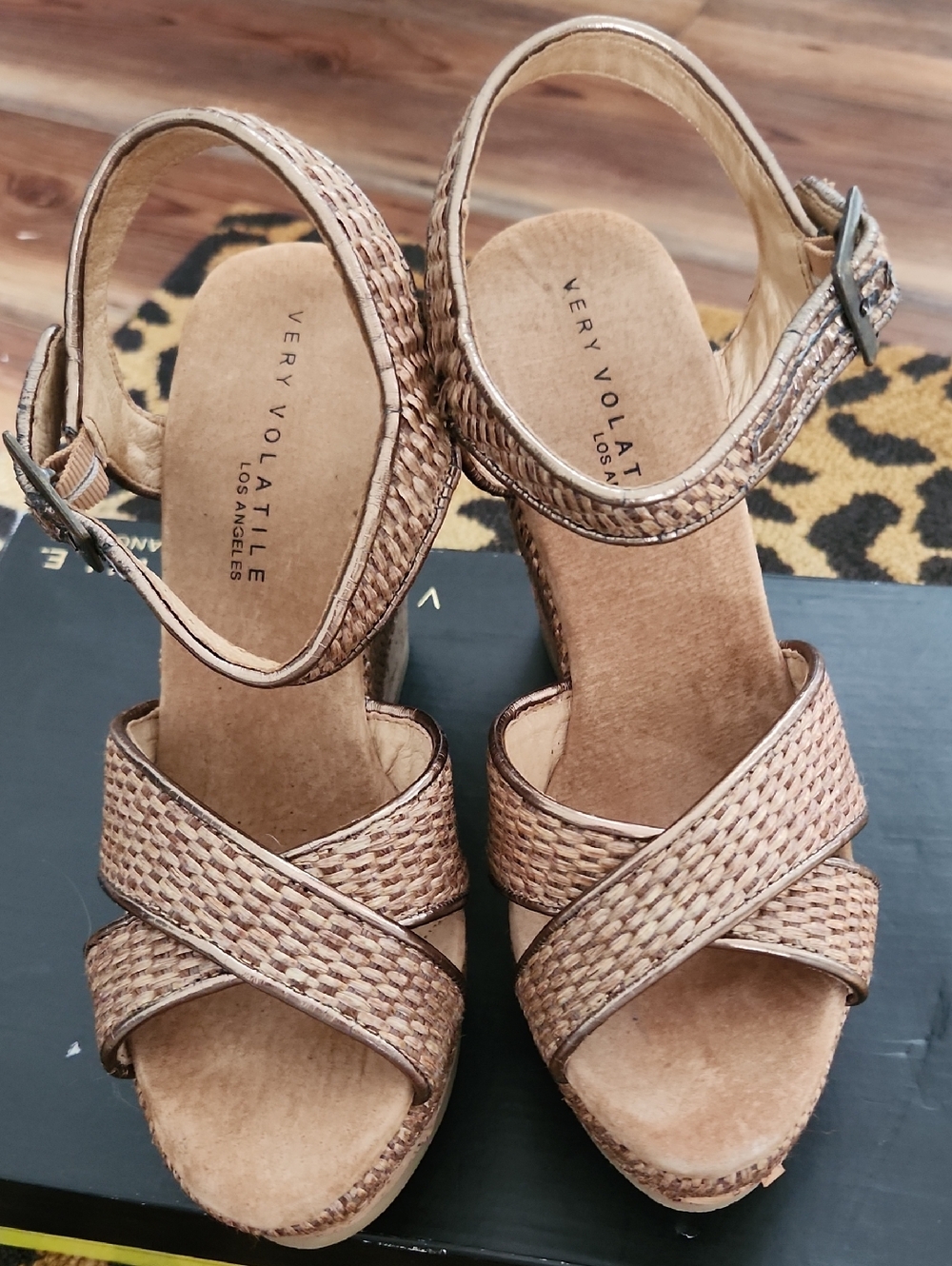 Very Volatile Woven Tan Platform Wedge Sandals - Picture 3 of 12
